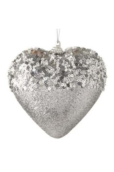 SHOPIENS Ornament de Crăciun pentru brad - Inimă din spumă cu mărgele arginti...