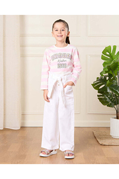 REDTAG Girls White Belted Wide Leg Jeans