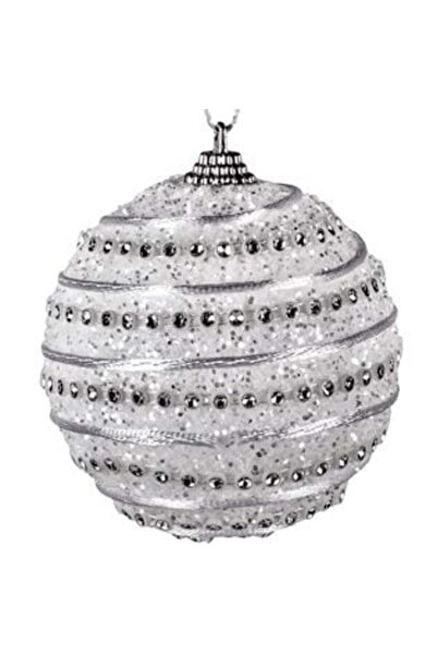 SHOPIENS Ornament de Crăciun pentru brad - Globă albă perlată cu dungă aurie Ø8 cm