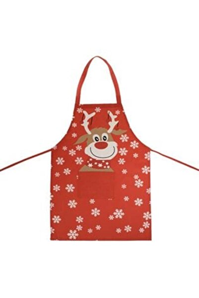 SHOPIENS Șorț de bucătărie Crăciun roșu cu reni și fulgi de zăpadă albi 75 x ...