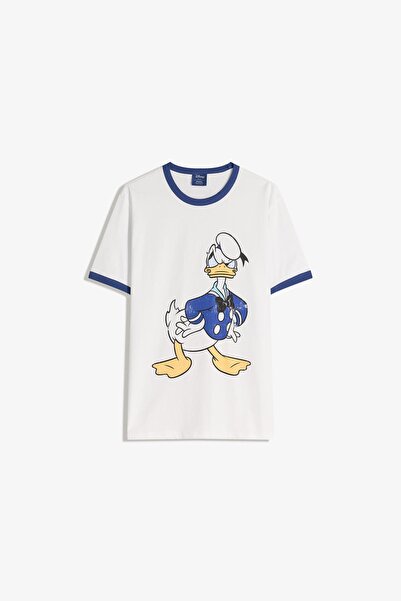 Bershka Donald Duck baskılı, kontrast ribanalı, kısa kollu tişört