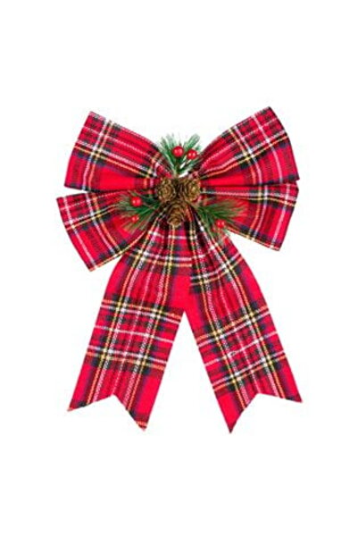 SHOPIENS Fundă decorativă de Crăciun în carouri roșii cu pin - 30 cm