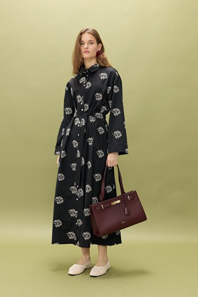 Nihan Beli Büzgülü Kolları Katlamalı Pamuk Elbise Siyah