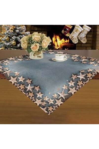 SHOPIENS Decorative Christmas Tablecloth Blue with Gold Stars 80 x 80 cm