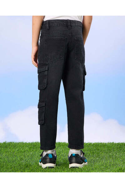 REDTAG Boys Black Jeans With Cargo Pocket