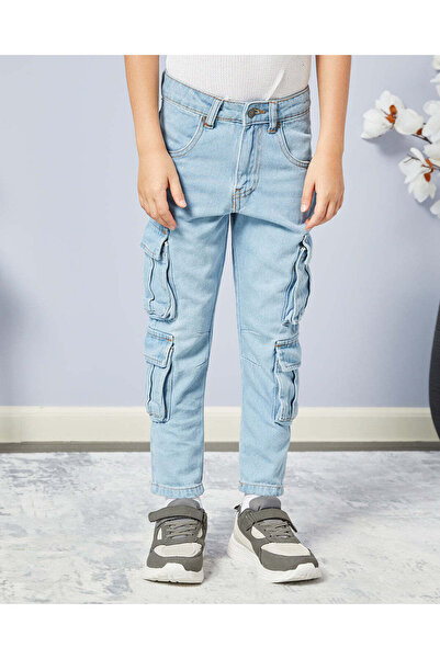 REDTAG Boys Blue Cargo Jeans