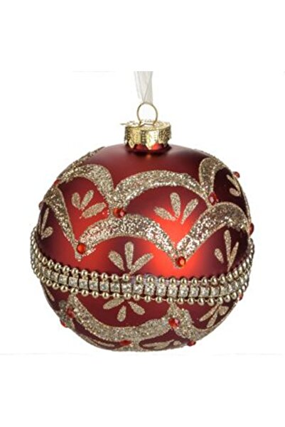 SHOPIENS Ornament de Crăciun pentru brad - glob de sticlă roșie mată cu sclip...