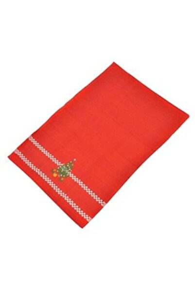SHOPIENS Christmas kitchen towel, cotton, red with embroidered tree 60 x 40 cm