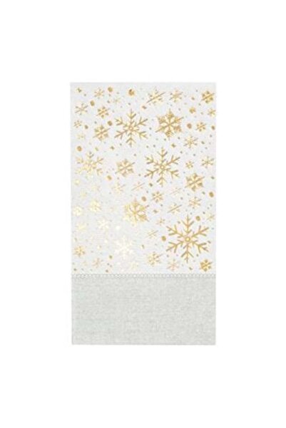 SHOPIENS Christmas Table Napkins Gray with Gold Foil Snowflakes 33 x 40 cm - ...