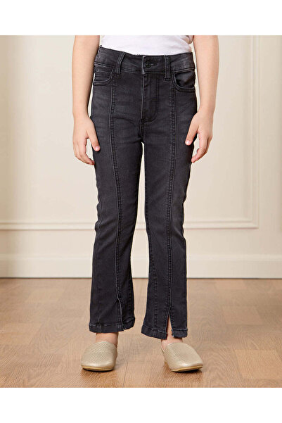 REDTAG بنطلون أسود واسع الأرجل للفتيات مع شق