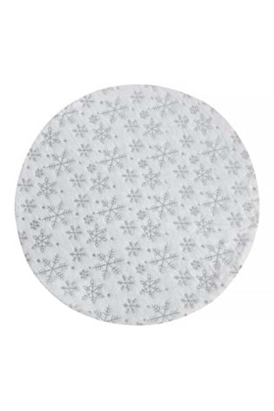 Silver Star Felt Plate Mat with White Fur & Gold Foil Snowflakes - 35 cm