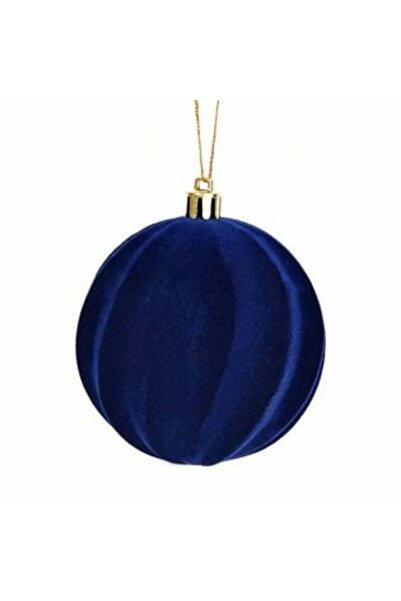 SHOPIENS Ornament de Crăciun pentru brad - Glob albastru din catifea cu dungi...