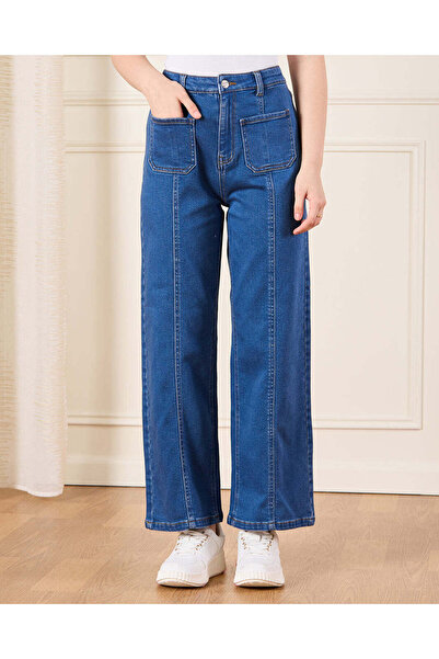 REDTAG بنطلون جينز أرجل واسعة باللون الأزرق الداكن للفتيات الكبيرات