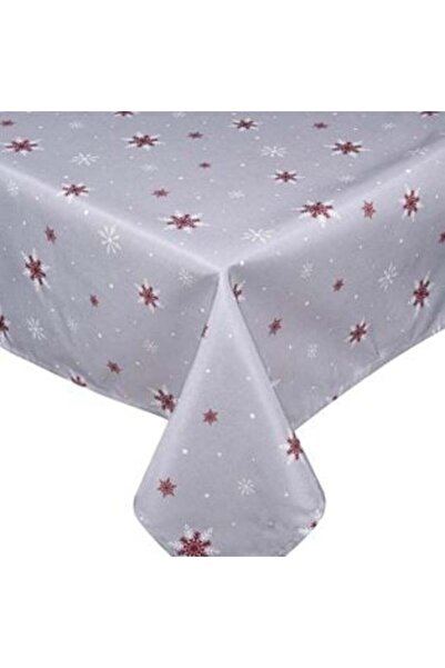 SHOPIENS Decorative Christmas Tablecloth Gray with Red and White Snowflakes 180 x 140 cm
