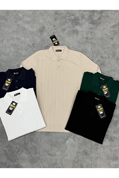 ANATOLIATEKSTILE Men's Knitted Polo Shirt – Elegant Pattern with Striped Texture, Modern Cut