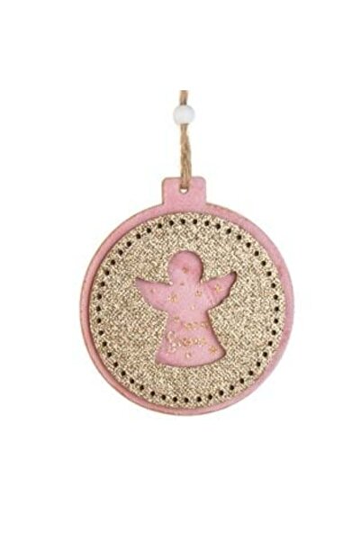 SHOPIENS Ornament rotund de Crăciun din lemn - Îngeraș roz din catifea cu scl...