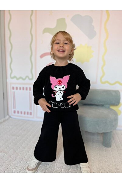 YİGİT BUTİK طقم ملابس علوية وسفلية للفتيات من قماش التريكو المزخرف