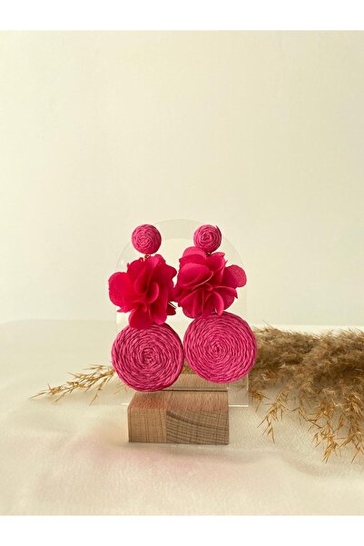 BIJUTERI Flower Detailed Straw Earrings