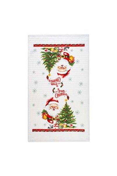 SHOPIENS White Cotton Kitchen Towel Santa Claus "Merry Christmas" 60 x 35 cm