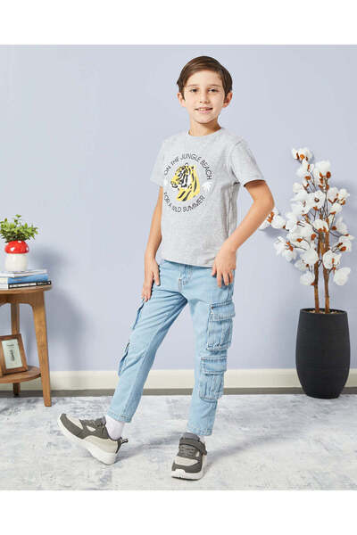REDTAG Boys Blue Cargo Jeans