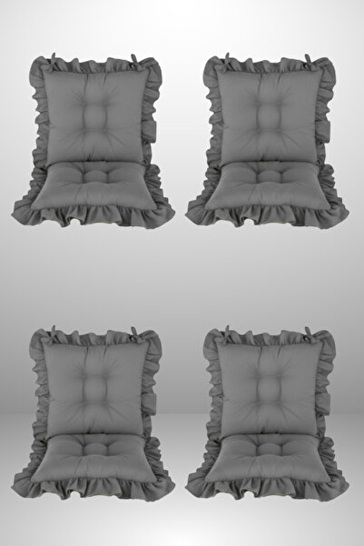 MoMMe Backrested Fringed Chair Cushion (Set of 4) 45X45 cm Gray Color