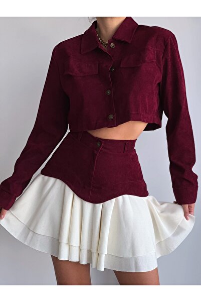 Elia Swimwear Women's Casual School Jacket and Short Skirt Burgundy Rafaela Set