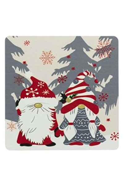 SHOPIENS Suport pătrat de Crăciun din MDF cu figurine Gnome 11 x 11 cm