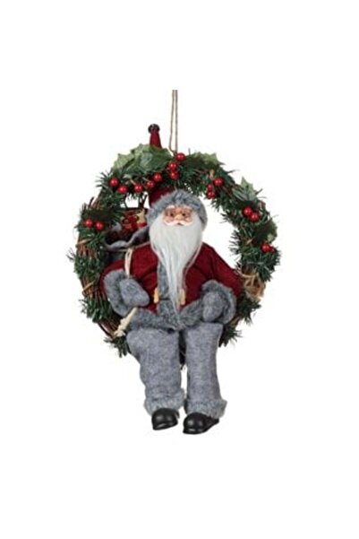SHOPIENS Διακοσμητικό Ξύλινο Χριστουγεννιάτικο Στεφάνι - Άγιος Βασίλης με Σάκ...
