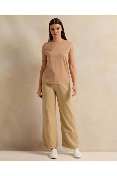 REDTAG Women Beige Twill Wide Leg Jeans