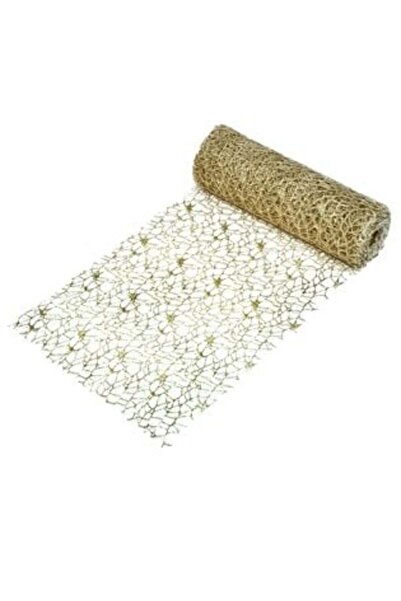 SHOPIENS Material decorativ de Crăciun bej cu sclipici, plasă, 5 m x 24 cm