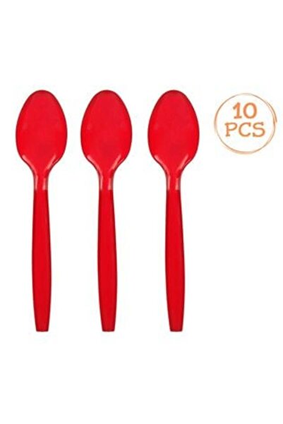 SHOPIENS Red Plastic Reusable Party Spoons 15.2 cm - 10 pcs
