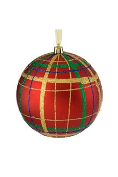 SHOPIENS Ornament de Crăciun pentru brad — Glob roșu mat cu modele în carouri...