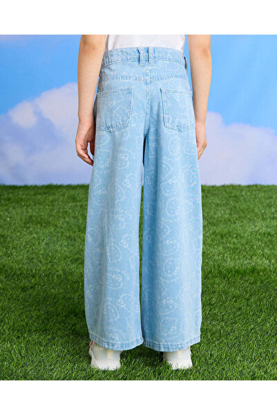 REDTAG Girls Blue Denim Hello Kitty Print Wide leg Jeans