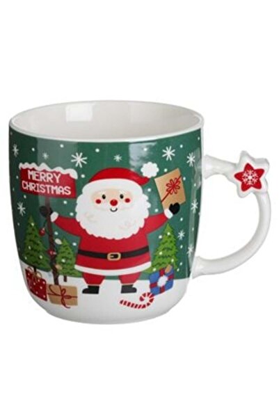 SHOPIENS Cană ceramică verde cu design Moș Crăciun 360 ml