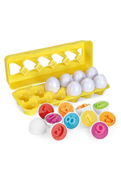 Stuniko Joc educativ pentru copii Matching Eggs, Set 12 oua pentru invatarea numerelor si culorilor, 3 ani+