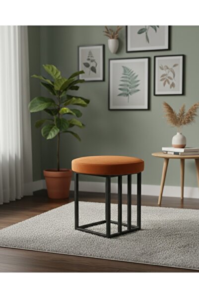 MOBİLO Modern Metal Ayaklı Daire Oturumlu Kumaş Tabure – 45 cm