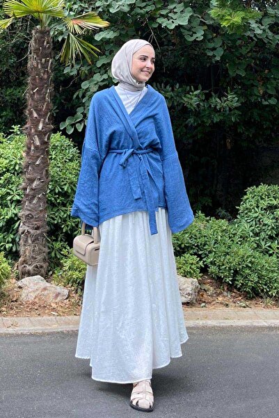 ZÜLAYS Düşük Kol Kimono İndigo