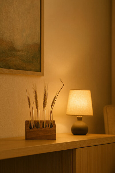 WOODY WOOD DESİGN Tube Series Decorative Vase, Glass Tube Vase, Wooden Tube Vase, Spice Rack, Plant Stand with Tube