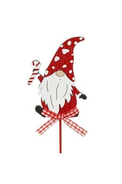 SHOPIENS Decorațiune de Crăciun din lemn - Moș Gnome pe băț cu fundă în carou...