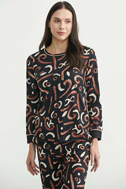 Sementa Soft Textured Patterned Pajama Set - Black