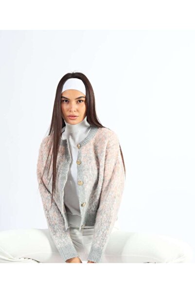 MDZ COLLECTION Uzun Kollu Altın Sarı Düğmeli Kırçıllı Hırka