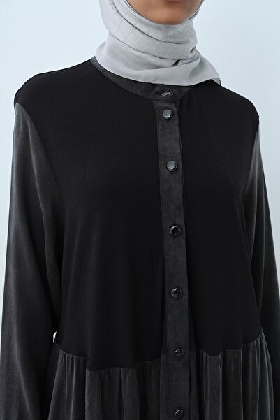 Nihan Triko Detaylı Cupra Elbise Siyah