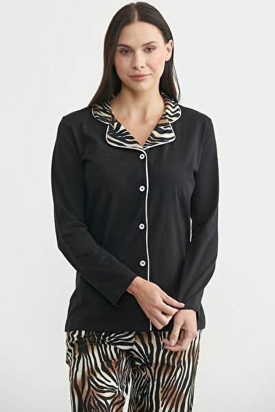 Sementa Σετ Πιτζάμες με Συνδυασμό Μοτίβων - Μαύρο