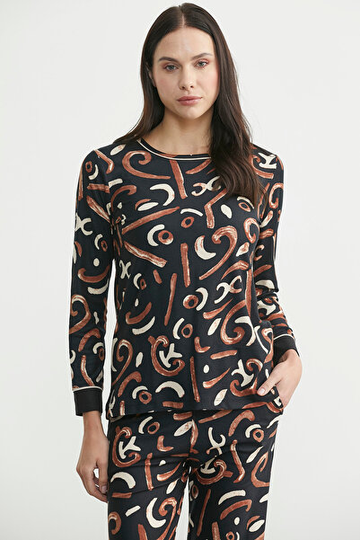 Sementa Soft Textured Patterned Pajama Set - Black