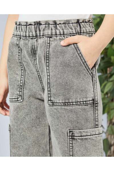 REDTAG Girls Grey Washed Wide Leg Jeans