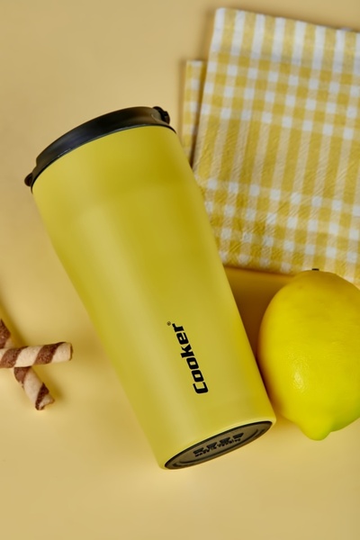 Elista Double Layer Stainless Steel Thermos Tea Coffee Lemon Yellow 0.40 Lt