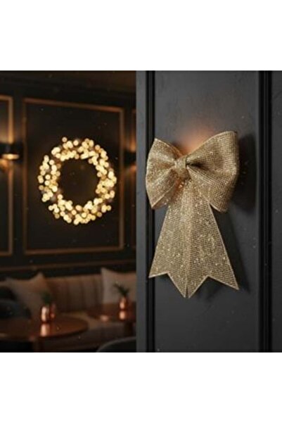 SHOPIENS Fundă decorativă de Crăciun bej șampanie cu sclipici 43 cm