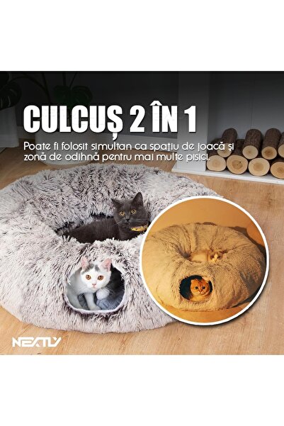 NEXTLY 2-in-1 Plush Pet Haven: Multifunctional Tunnel Bed with Anti-Slip Base, Gray