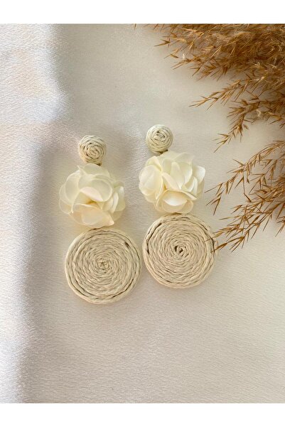 BIJUTERI Flower Detailed Straw Earrings