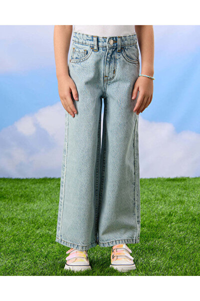 REDTAG Girls Blue 5 Pocket Wide Leg Jeans
